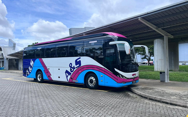 A&S transport bus for construction worker journey transport.